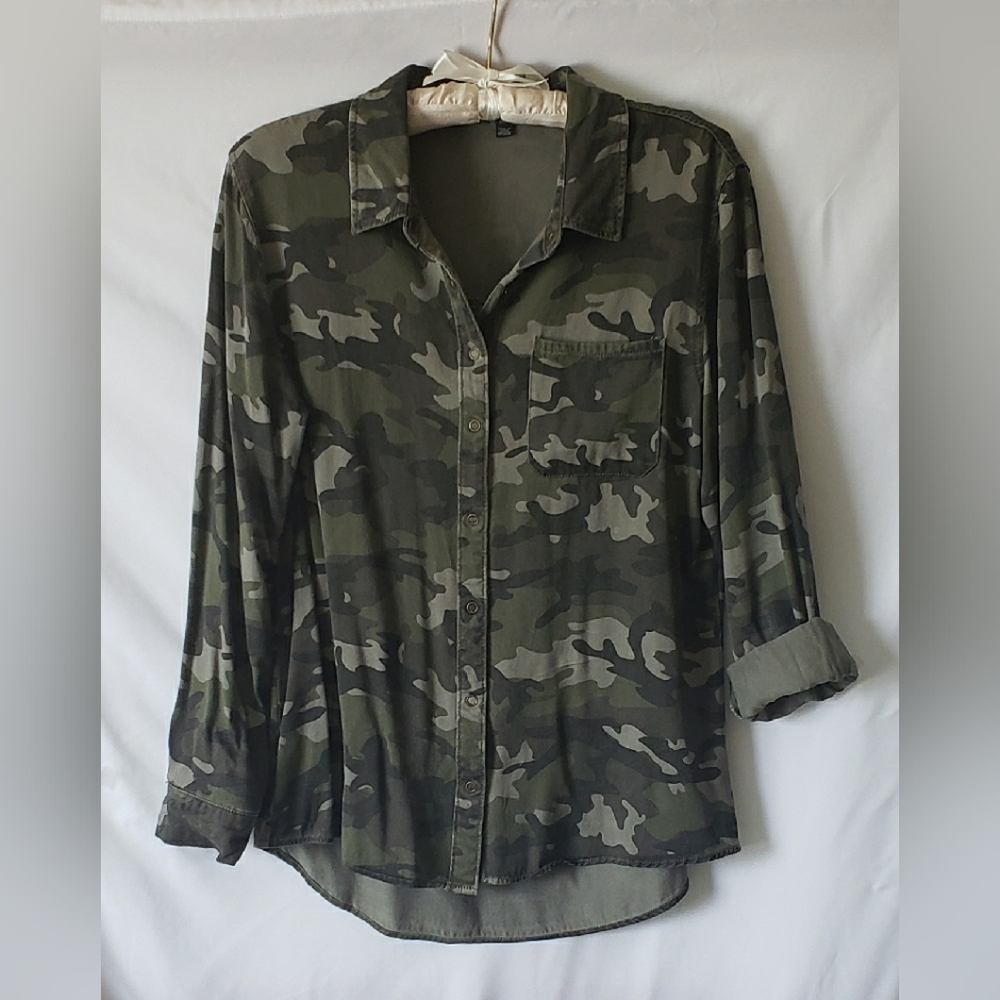 Green and Gray Camouflage Button Down Shirt
